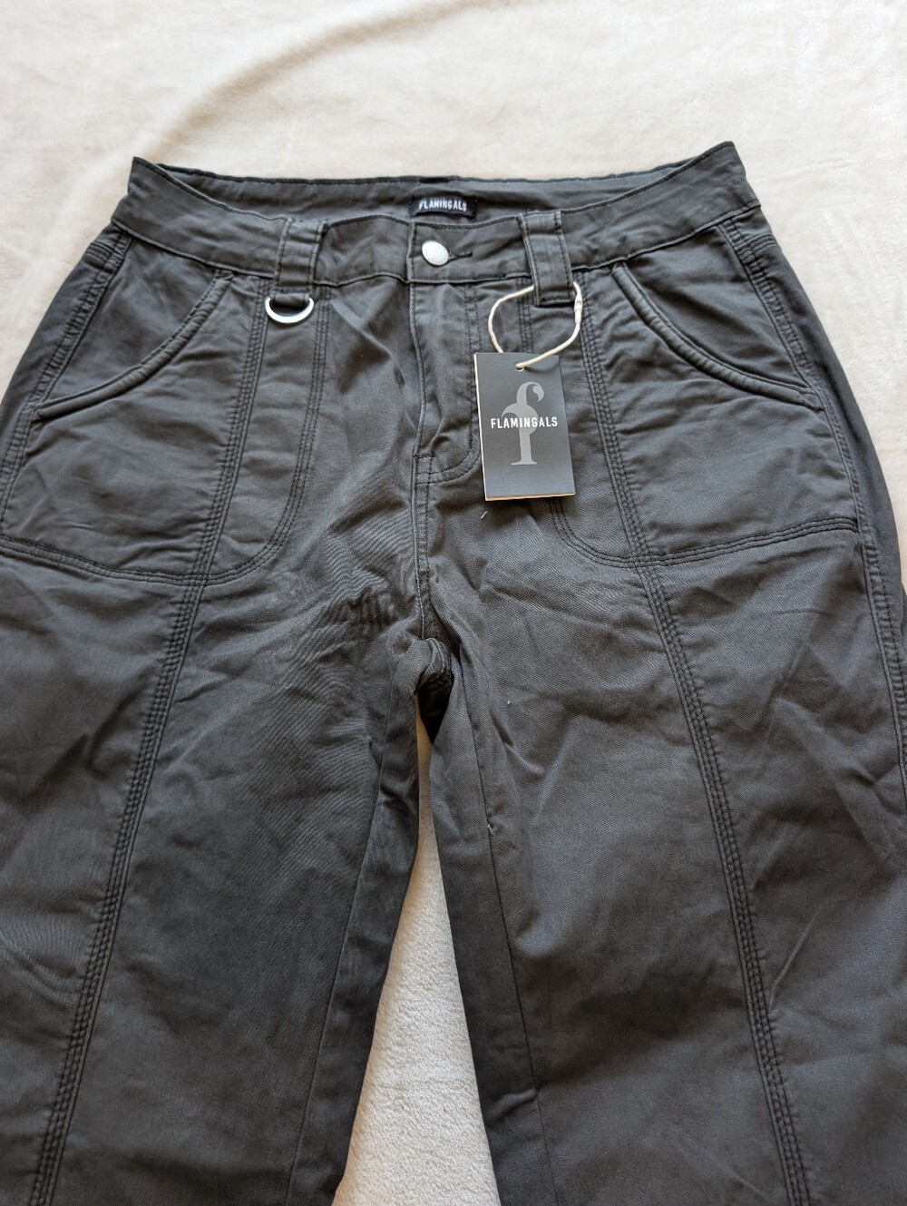 Flamingals Straight Leg Front Stitch Detail Dark Gray Pants NWT Size Large - Picture 6 of 9